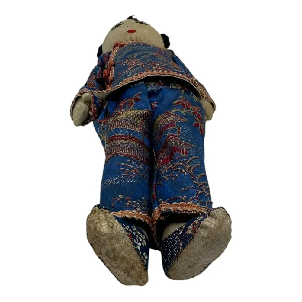 Vintage Ada Lum Chinese Hand Embroidered Stitched Blue Cloth Doll APP. 11